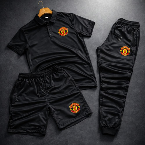 Erkek 3’lü Spor Takım Polo Yaka Tişört Şort Scuba Eşofman